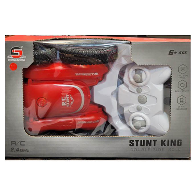 ماشین بازی کنترلی مدل Stunt King مقیاس 1:28 با حرکات آکروباتیک 360 درجه، کنترل بیسیم 2.4 گیگاهرتز، برد 40 متر، باتری قابل شارژ و فنر تعادل خودکار