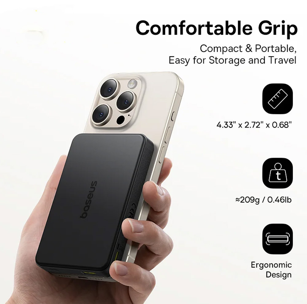 پاوربانک بی‌سیم 22.5 وات بیسوس مدل Airpow Ⅱ Qi2 Magnetic ظرفیت 10000 میلی‌آمپر ساعت