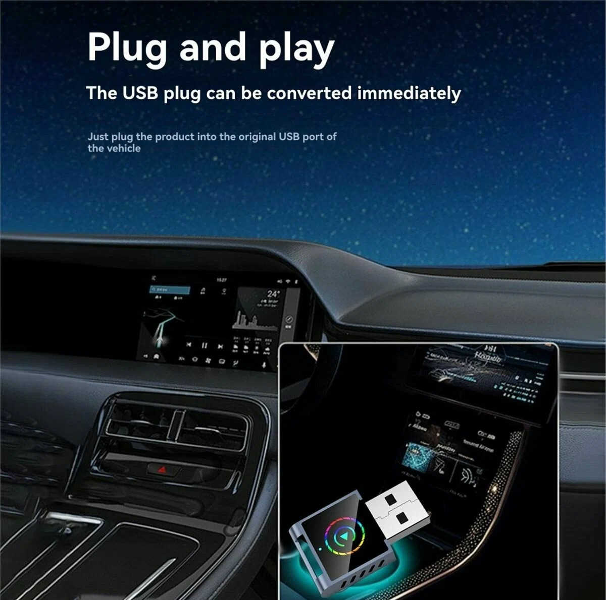 کارپلی و اندروید اتو مدل Wireless CarPlay/Android Auto Q1BD به همراه مبدل USB به USB-C
