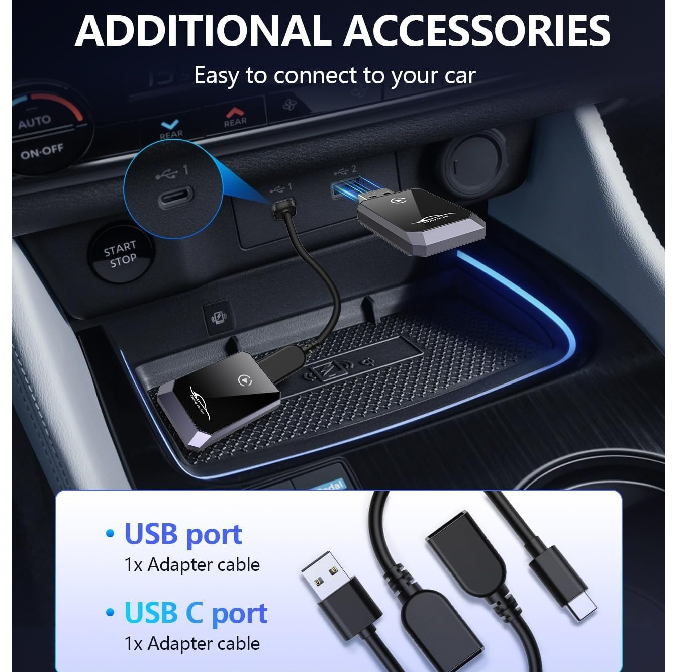 کارپلی و اندروید اتو مدل Wireless CarPlay/Android Auto Q1Y به همراه مبدل USB به USB-C