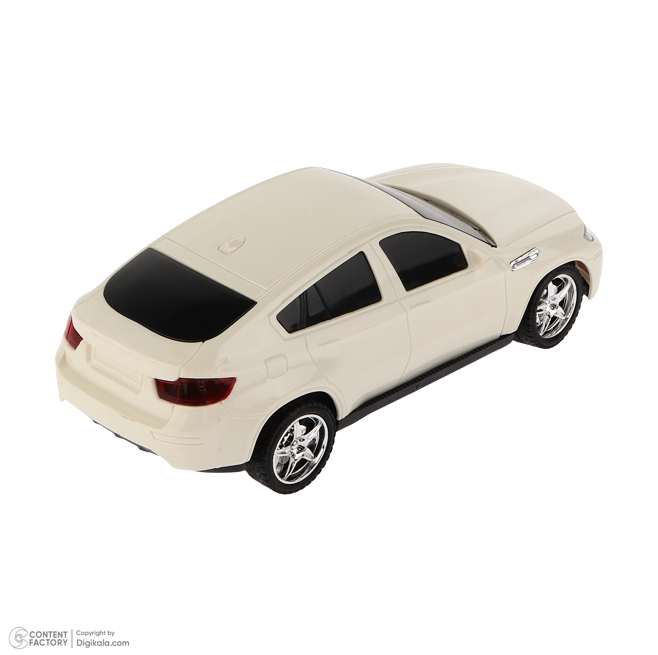 ماشین بازی کنترلی مدل سواری طرح BMW دارای چراغ و قابلیت حرکت در چهار جهت جلو، عقب، چپ و راست، بدنه پلاستیکی سبک و ابعاد 150x70x100 میلیمتر
