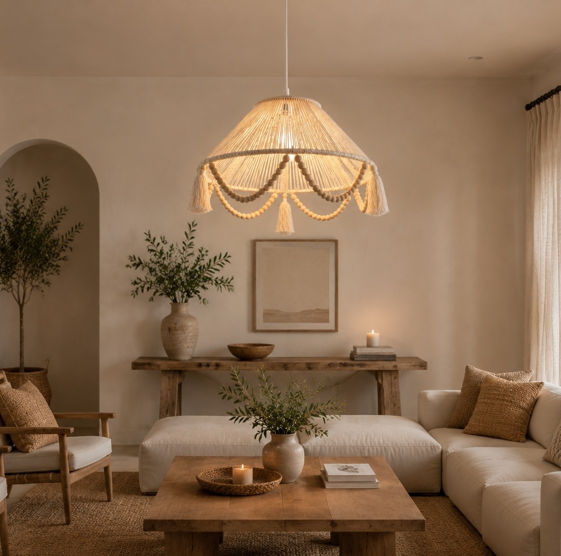 لوستر بافتنی مدل مکرومه طرح مهره دار کد RL03