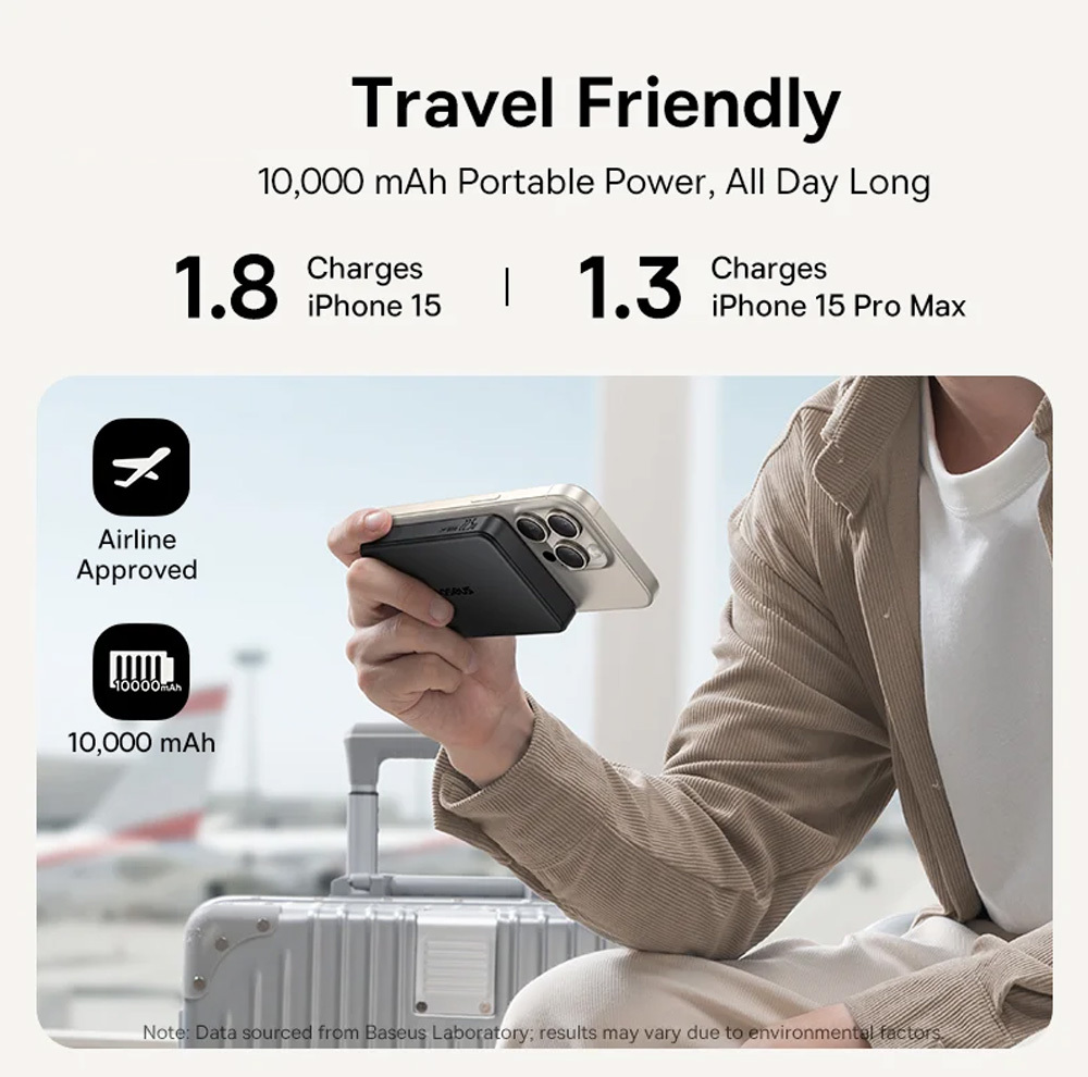 پاوربانک بی‌سیم 22.5 وات بیسوس مدل Airpow Ⅱ Qi2 Magnetic ظرفیت 10000 میلی‌آمپر ساعت