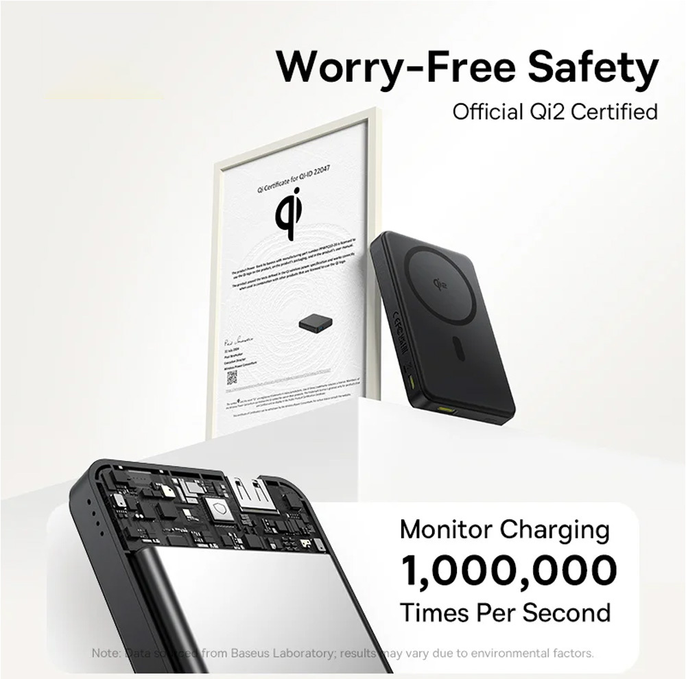پاوربانک بی‌سیم 22.5 وات بیسوس مدل Airpow Ⅱ Qi2 Magnetic ظرفیت 10000 میلی‌آمپر ساعت