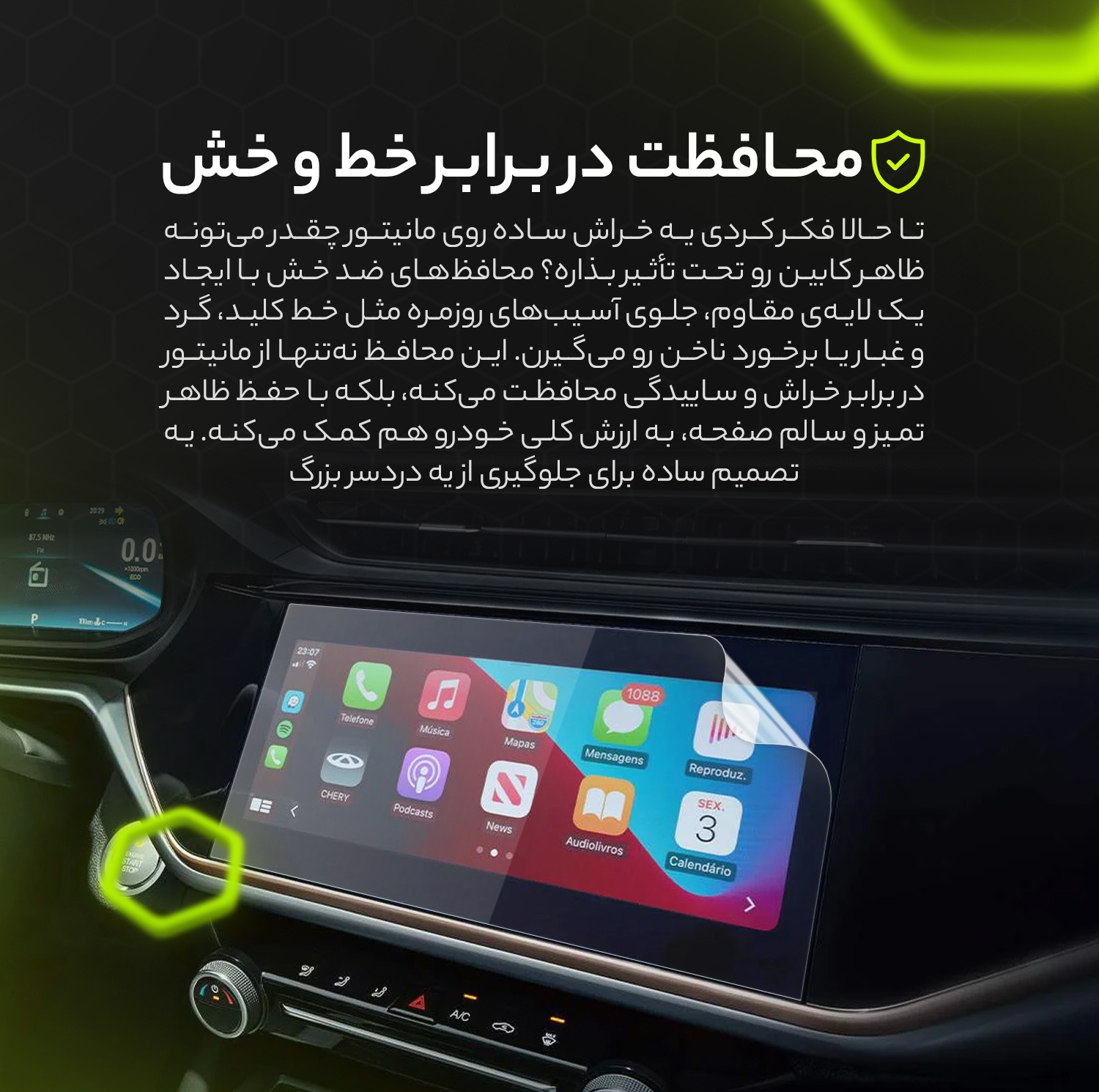 محافظ صفحه نمایش آنتی رفلکس مانیتور خودرو مولتی نانو مدل X-S1B مناسب برای ریرا