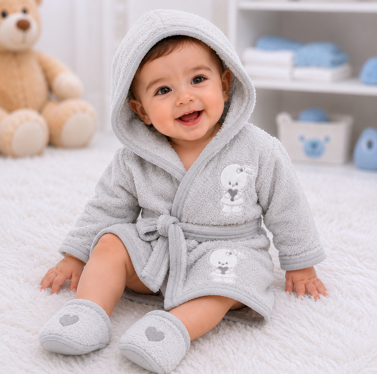 ست 5 تکه حوله نوزاد مادرکر مدل خرگوش قلبی کد B-0002 سایز 45x34 سانتی‌متر