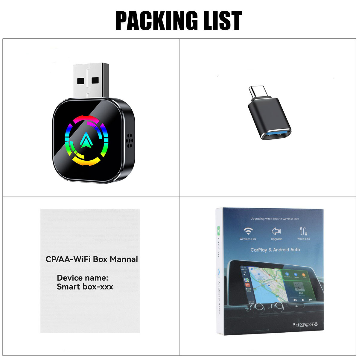 کارپلی و اندروید اتو مدل Wireless CarPlay/Android Auto Q1AS به همراه مبدل USB به USB-C