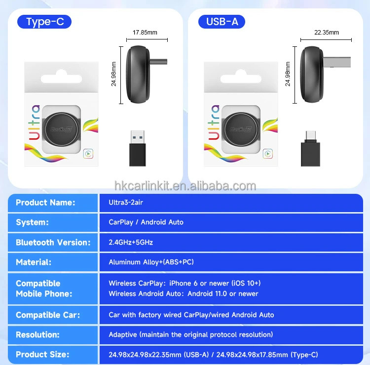 دانگل وایرلس کارپلی و اندروید اتو کارلینکیت مدل Carlinkit Mini Ultra3