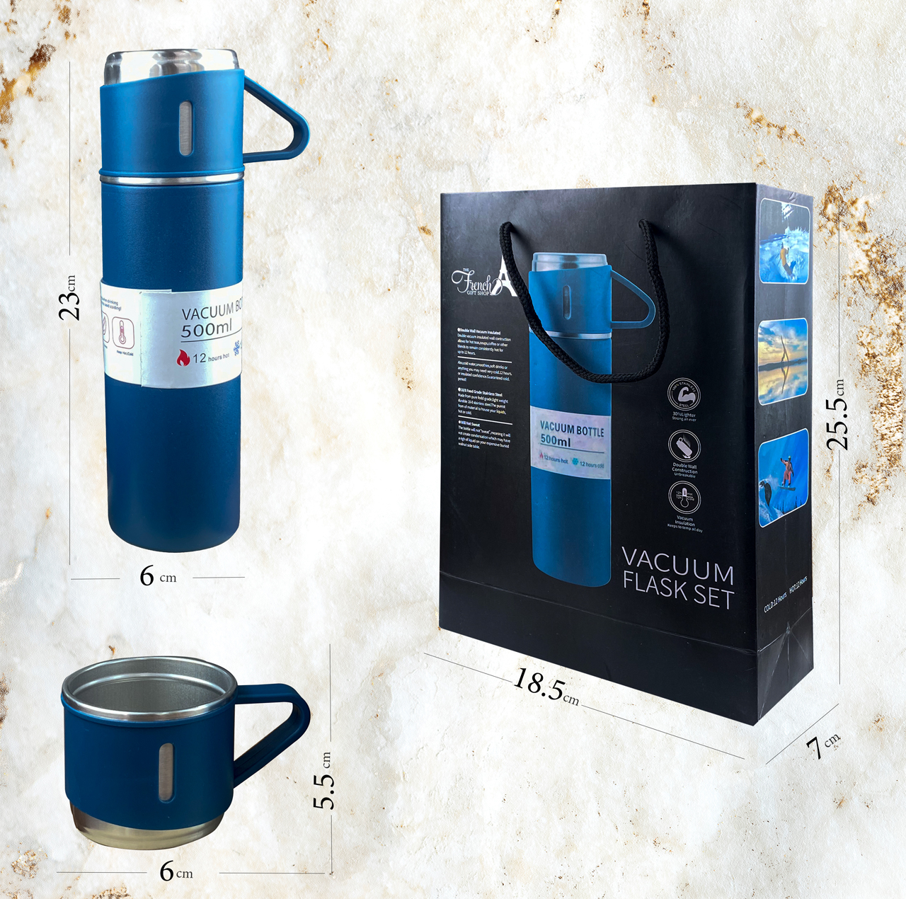 فلاسک مدل کادویی NEW VACUUM FLASK SET گنجایش 0.5 لیتر به همراه لیوان مجموعه 3 عددی