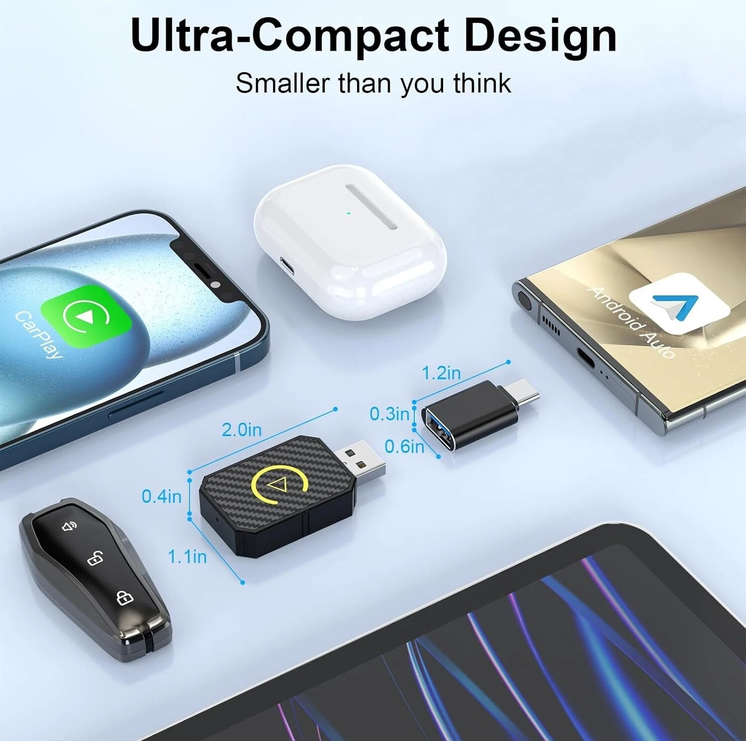 کارپلی و اندروید اتو مدل Wireless CarPlay/Android Auto Q1M به همراه مبدل USB به USB-C