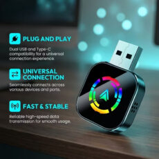 کارپلی و اندروید اتو مدل Wireless CarPlay/Android Auto Q1AS به همراه مبدل USB به USB-C