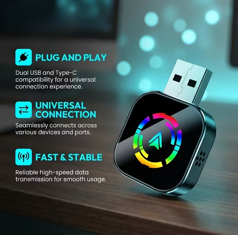 کارپلی و اندروید اتو مدل Wireless CarPlay/Android Auto Q1AS به همراه مبدل USB به USB-C