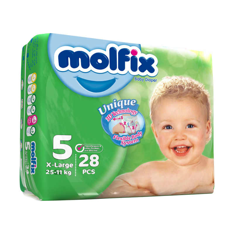 پوشک کودک مولفیکس  مدل xlarge سایز 5 دو بسته 28 عددی