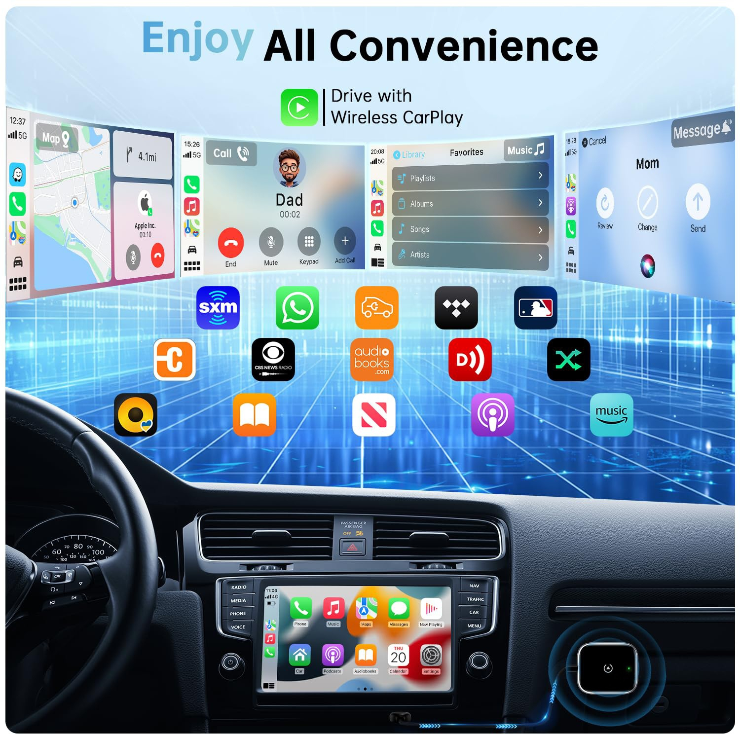 کارپلی و اندروید اتو مدلwireless Carplay/Android Auto به همراه مبدل USB به Type-C