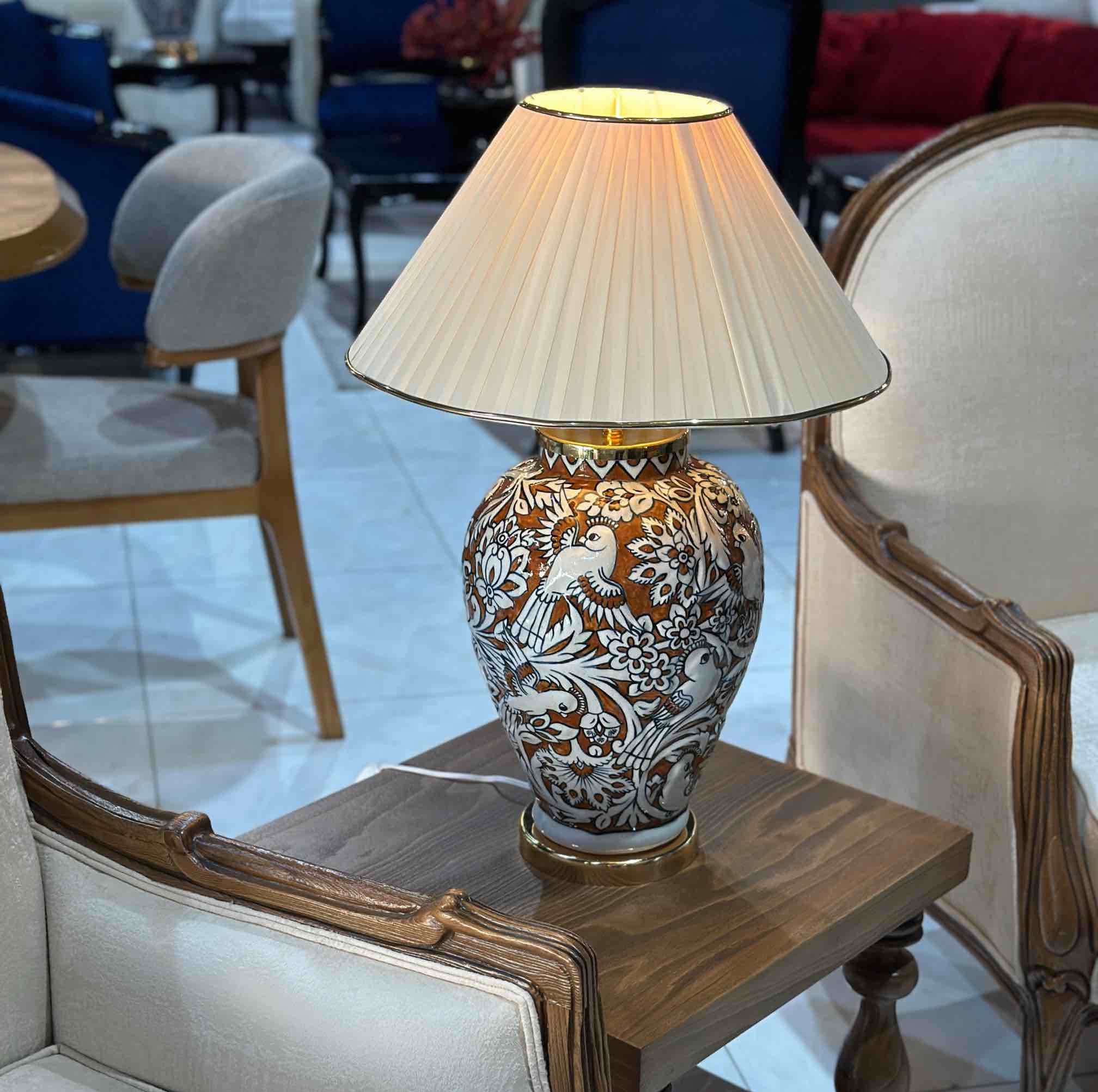 آباژور سفالی مدل برجسته گل و مرغ