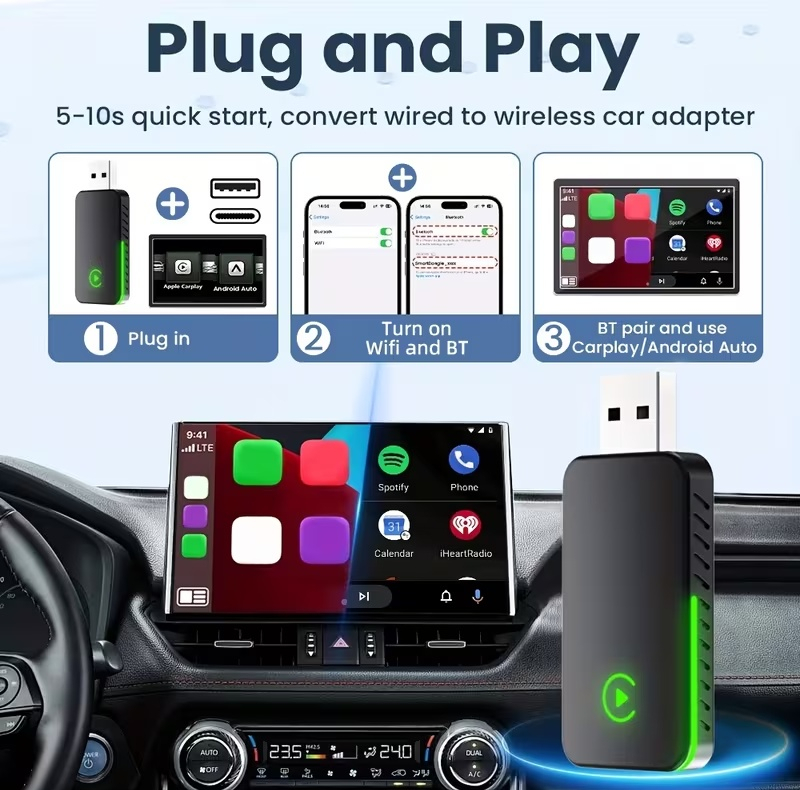 کارپلی و اندروید اتو مدل CP/AA M10 2in1 Carplay/Android Auto به همراه مبدل USB به USB-C