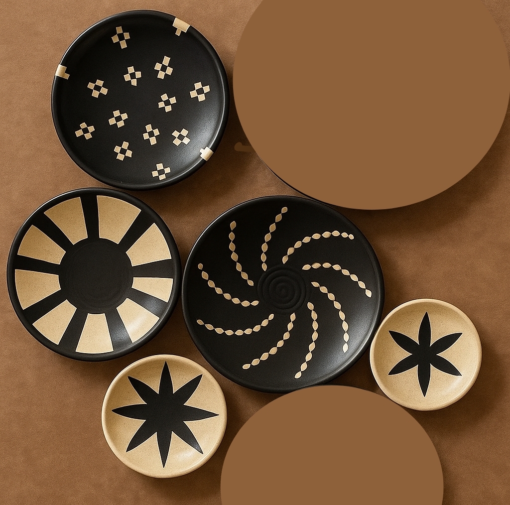 بشقاب دیوارکوب سفالی مدل درن کد 110 مجموعه 5 عددی