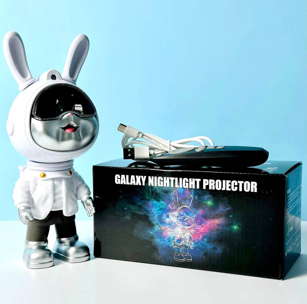 چراغ خواب رومیزی مدل galaxy nightlight projector خرگوش فضانورد با نور کهکشانی