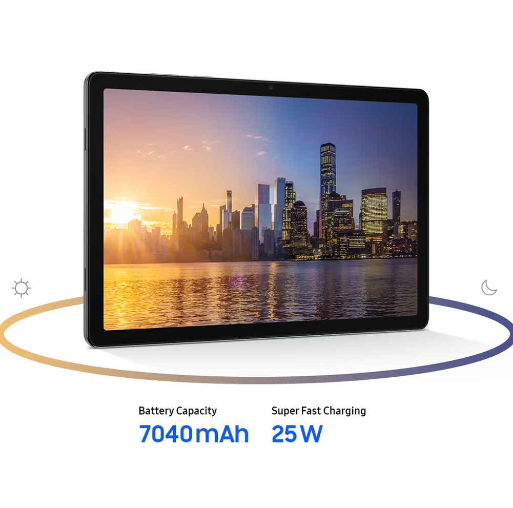 تبلت 11 اینچ سامسونگ مدل Galaxy Tab A11 Plus 5G، ظرفیت 128 گیگابایت و رم 6 گیگابایت، قابلیت پشتیبانی از سیم کارت، رزولوشن دوربین 8 مگاپیکسل، به همراه شارژر دیواری 25 وات سامسونگ مدل EP-TA800