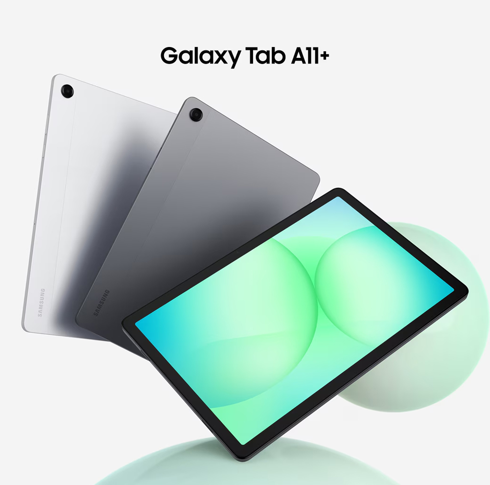 تبلت 11 اینچ سامسونگ مدل Galaxy Tab A11 Plus 5G، ظرفیت 128 گیگابایت و رم 6 گیگابایت، قابلیت پشتیبانی از سیم کارت، رزولوشن دوربین 8 مگاپیکسل، به همراه شارژر دیواری 25 وات سامسونگ مدل EP-TA800