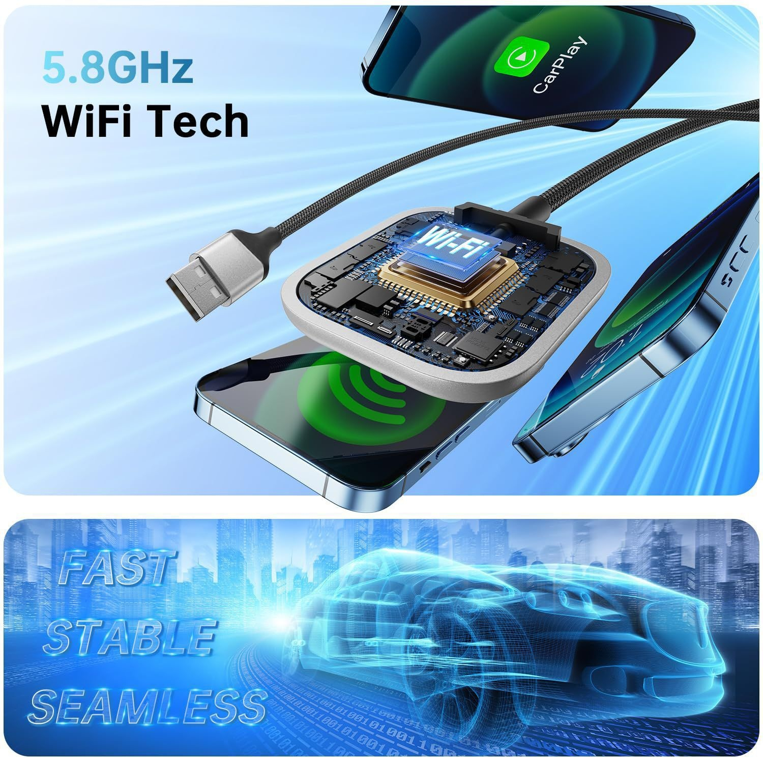 کارپلی و اندروید اتو مدلwireless Carplay/Android Auto به همراه مبدل USB به Type-C