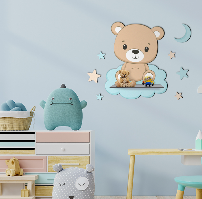 شلف دیواری اتاق کودک باروچین مدل خرس و ابر کد sh-30
