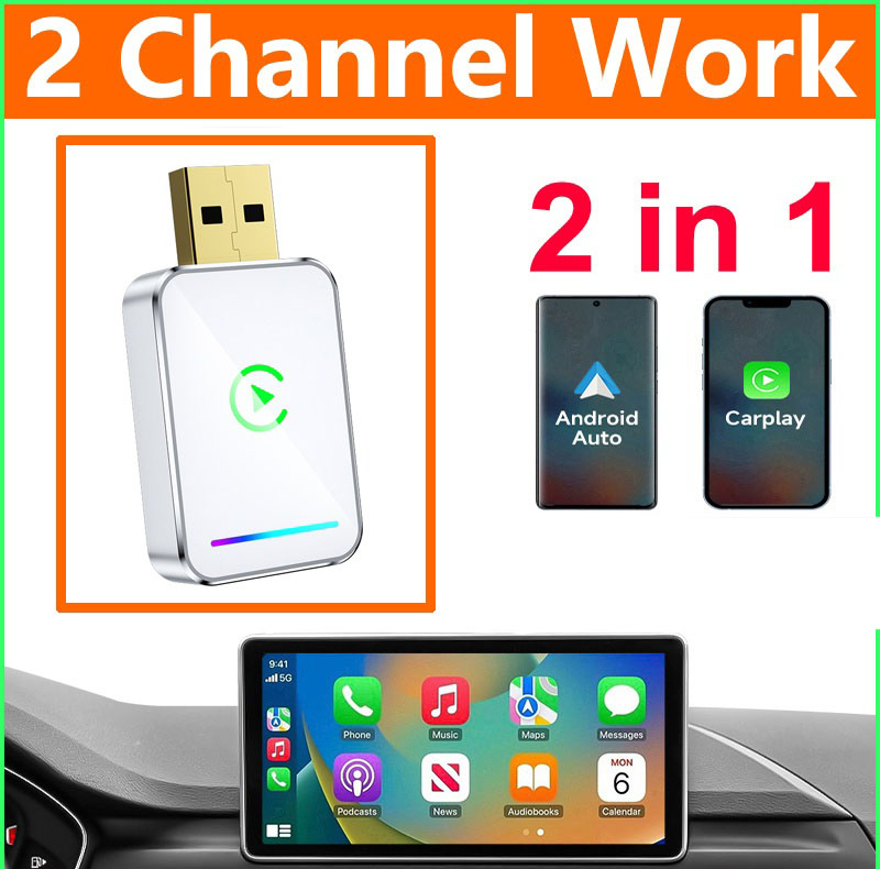کارپلی و اندروید اتو مدل Wireless CarPlay/Android Auto Q1JS به همراه مبدل USB به USB-C