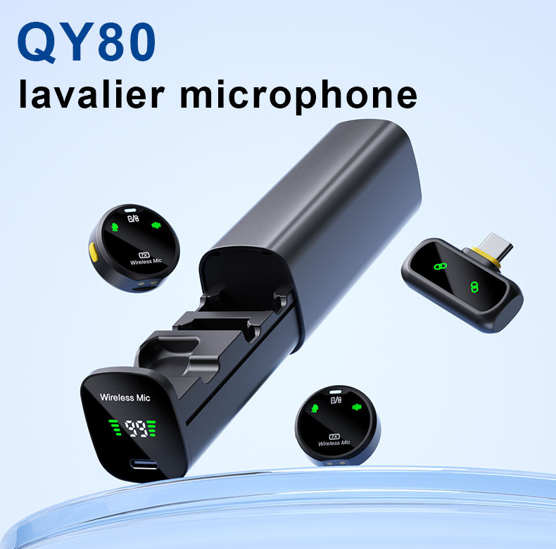ست میکروفن بی سیم مدل QY80 با درگاه اتصال تایپ سی