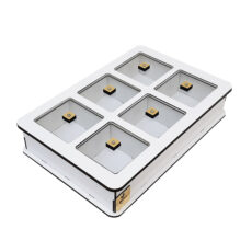 جعبه پذیرایی شکلات‌خوری مستطیل مدل V101 با جنس چوب و پلاستیک، ساخت ایران، ابعاد 26x18x6 سانتی‌متر، غیرقابل شست‌وشو