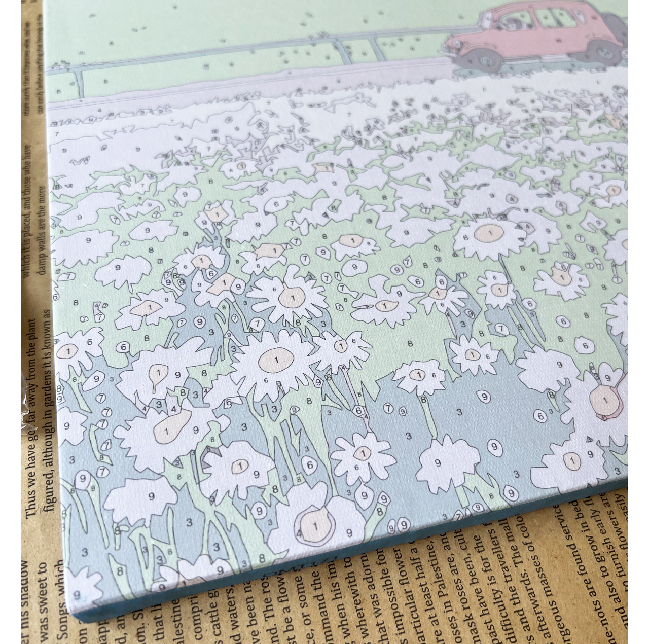 بازی آموزشی رنگ آمیزی بزرگسال مدل بوم آبرنگی طرح جاده بابونه ها سایز 30×40 سانتی متر