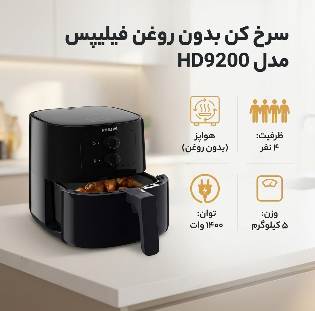 سرخ کن بدون روغن فیلیپس مدل HD9200