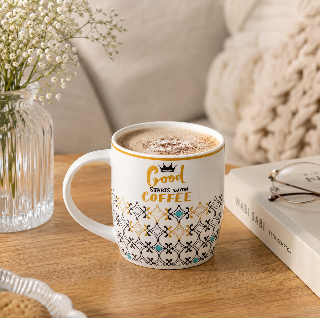 ماگ طرح هندسی مدرن مدل سرامیکی Good Starts With Coffee