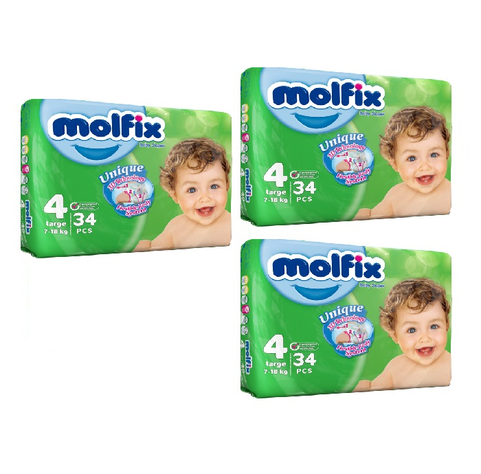 پوشک بچه مولفیکس سایز 4 مدل PK3434 سه بسته 34 عددی