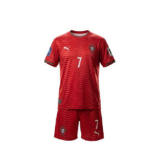 ست تی‌شرت و شلوارک ورزشی پسرانه مدل تیم ملی پرتغال طرح رونالدو جام جهانی 2026