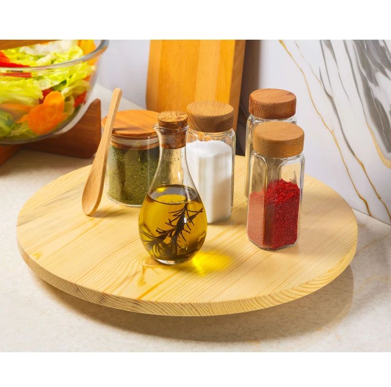 سینی سرو گردان چوبی دایره‌ای 36×36×4 سانتی‌متر، وزن 895 گرم، یک طبقه، مناسب سرو کیک و پیتزا، همراه جعبه، کد 6353460467