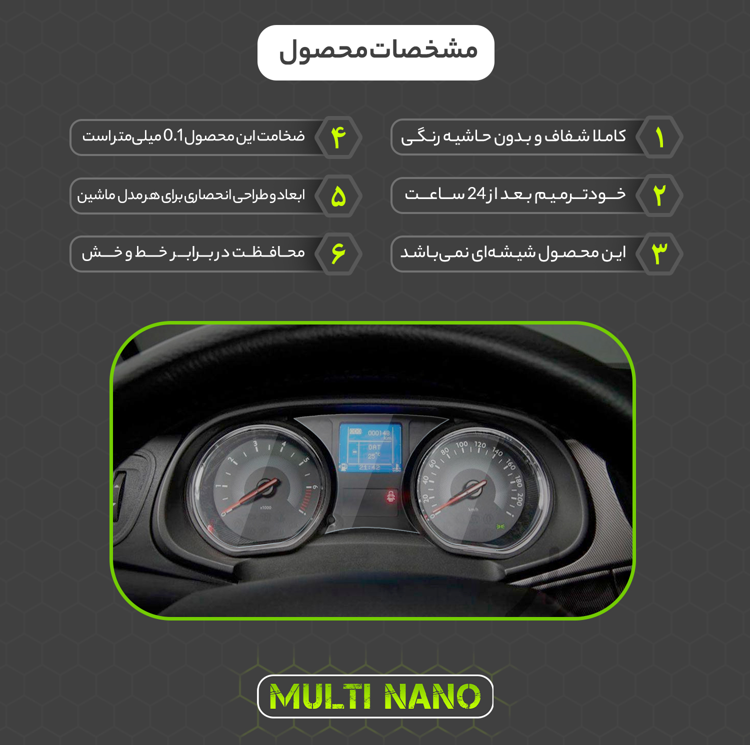 برچسب محافظ صفحه کیلومتر خودرو مولتی نانو مدل X-S1T مناسب برای ایران خودرو تارا