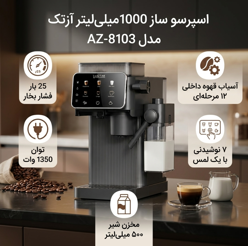 اسپرسو ساز 1000 میلی‌لیتر آزتک مدل  A_8103