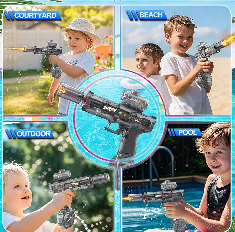 تفنگ آب پاش ناب سل مدل شارژی چراغدار مخزن دار کد ELECTRIC WATER GUN NAAB003 برای رده سنی نوجوان