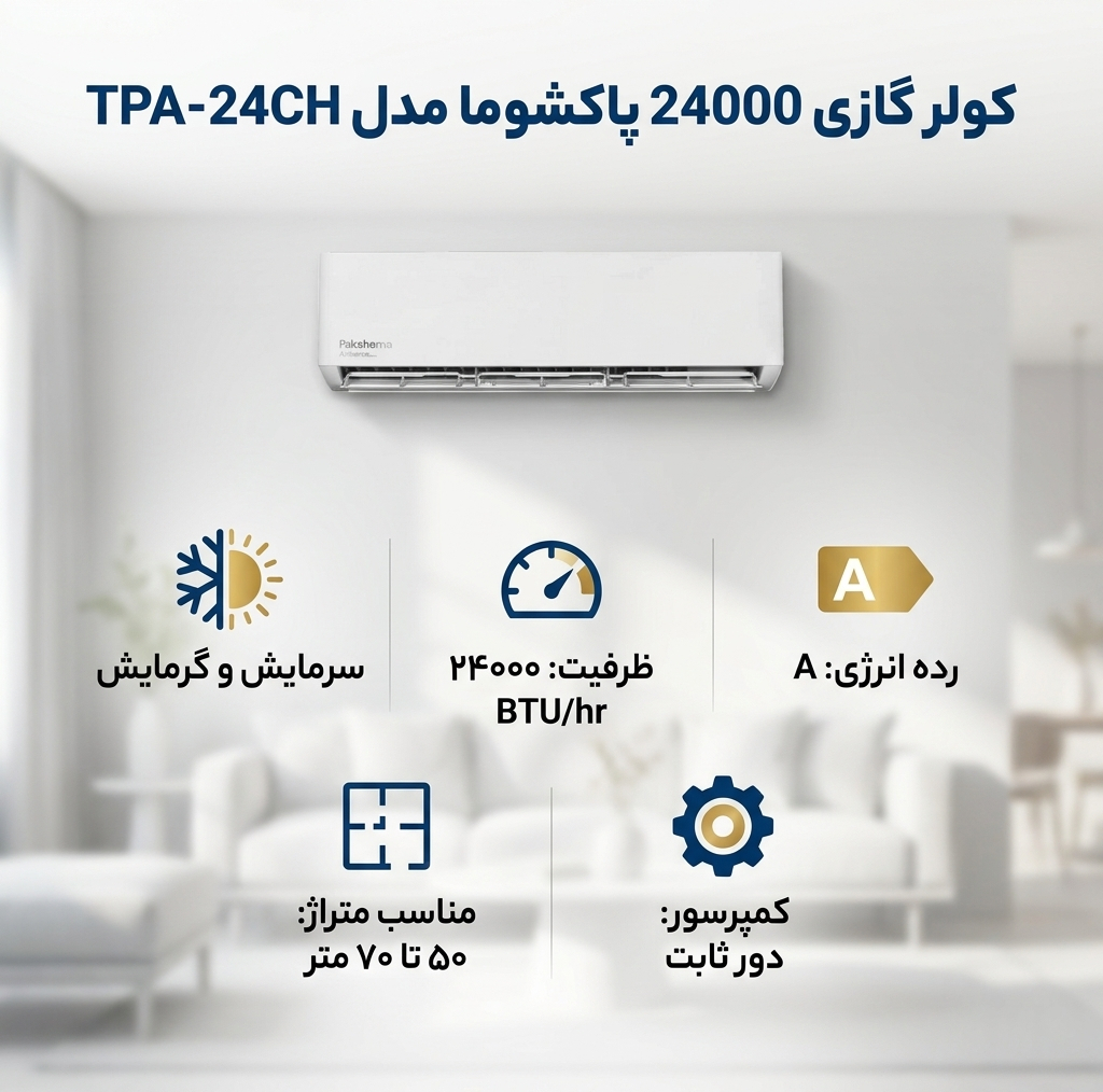 کولر گازی اسپلیت دیواری 24000 دور ثابت پاکشوما مدل TPA-24CH