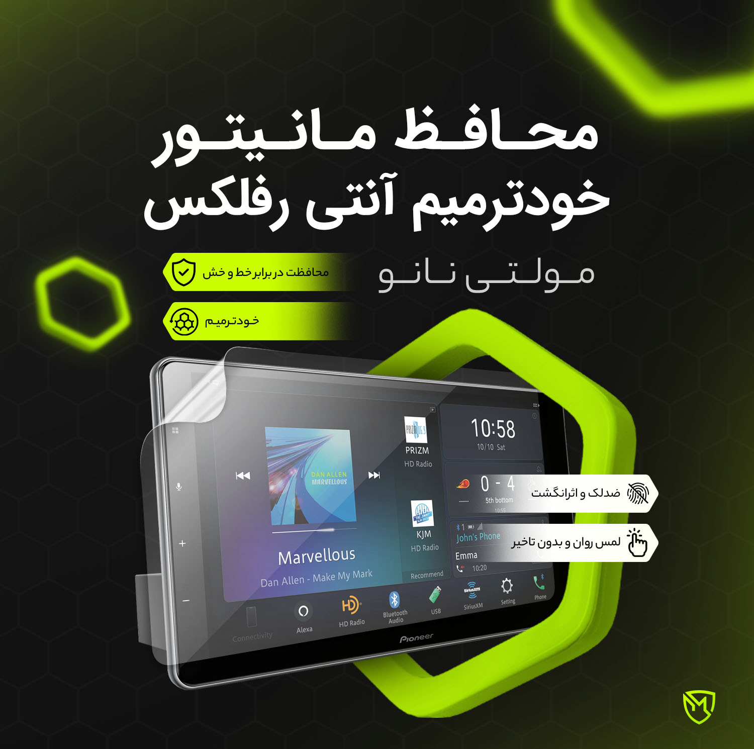 محافظ صفحه نمایش آنتی رفلکس مانیتور خودرو مولتی نانو مدل X-S1B مناسب برای لاماری ایما