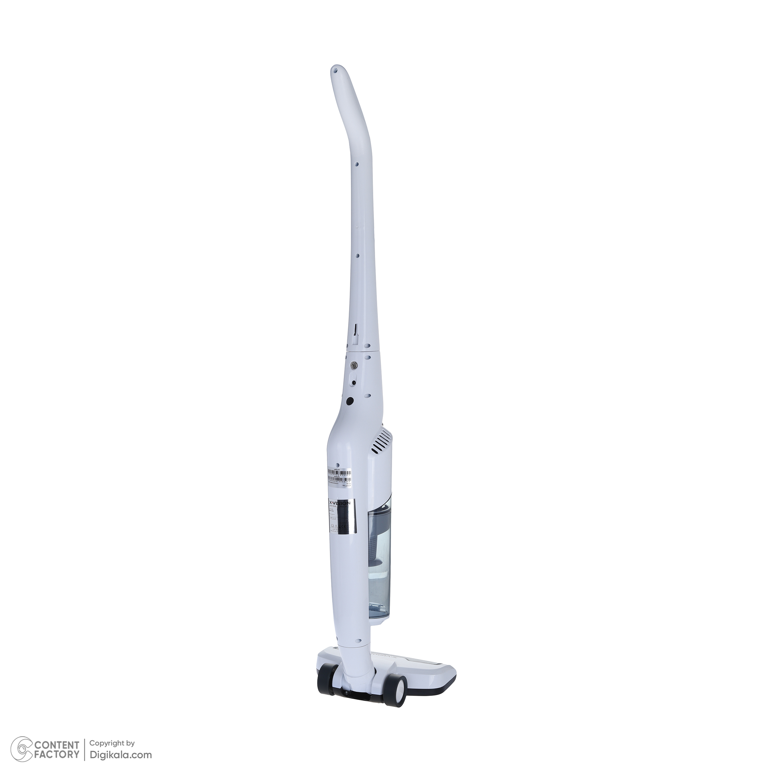 جارو شارژی عصایی ایکسویژن مدل SVC-2950 باتری لیتیومیونی 2000 میلیآمپر، موتور 140 وات با توان مکش 8 کیلوپاسکال، فیلتر HEPA قابل شستوشو، تنظیم سرعت دو حالته و پایه شارژ دیواری