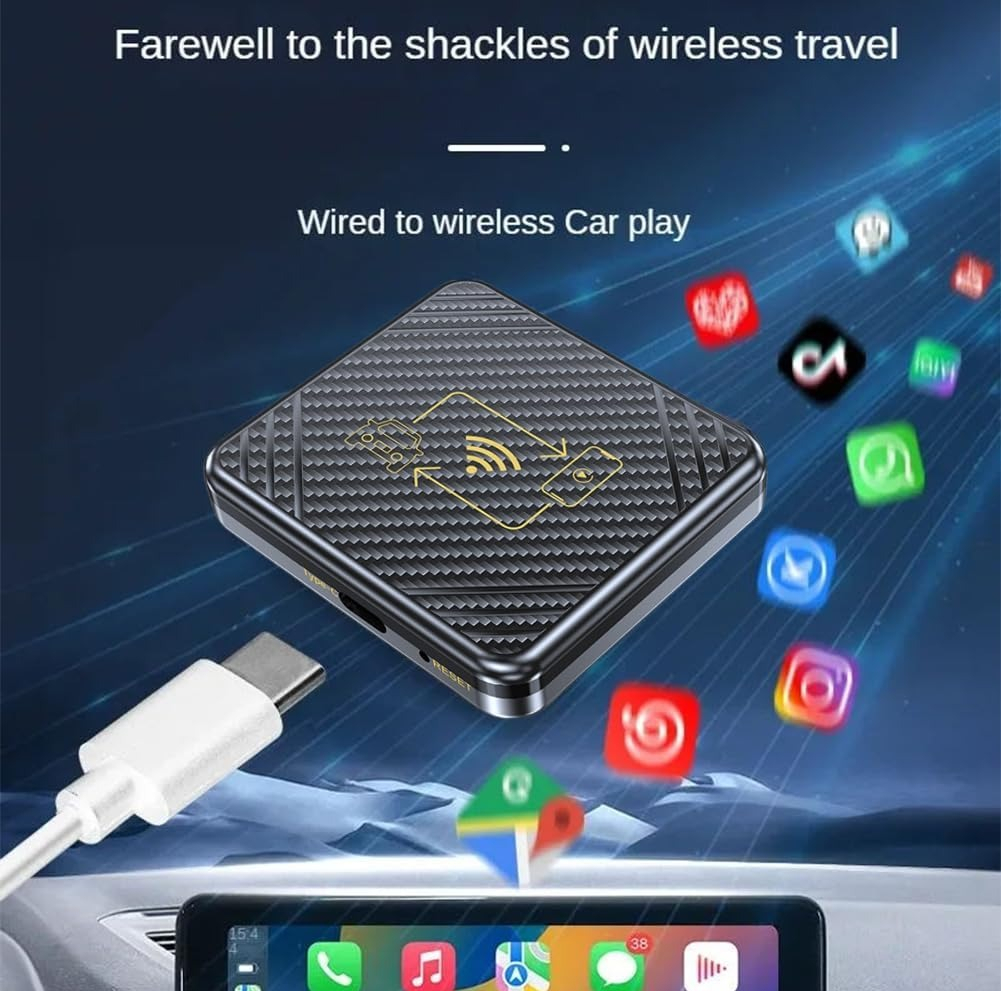 کارپلی و اندروید اتو مدل Wireless CarPlay/Android Auto Q1 به همراه کابل Type-C به USB و کابل Type-C به Type-C
