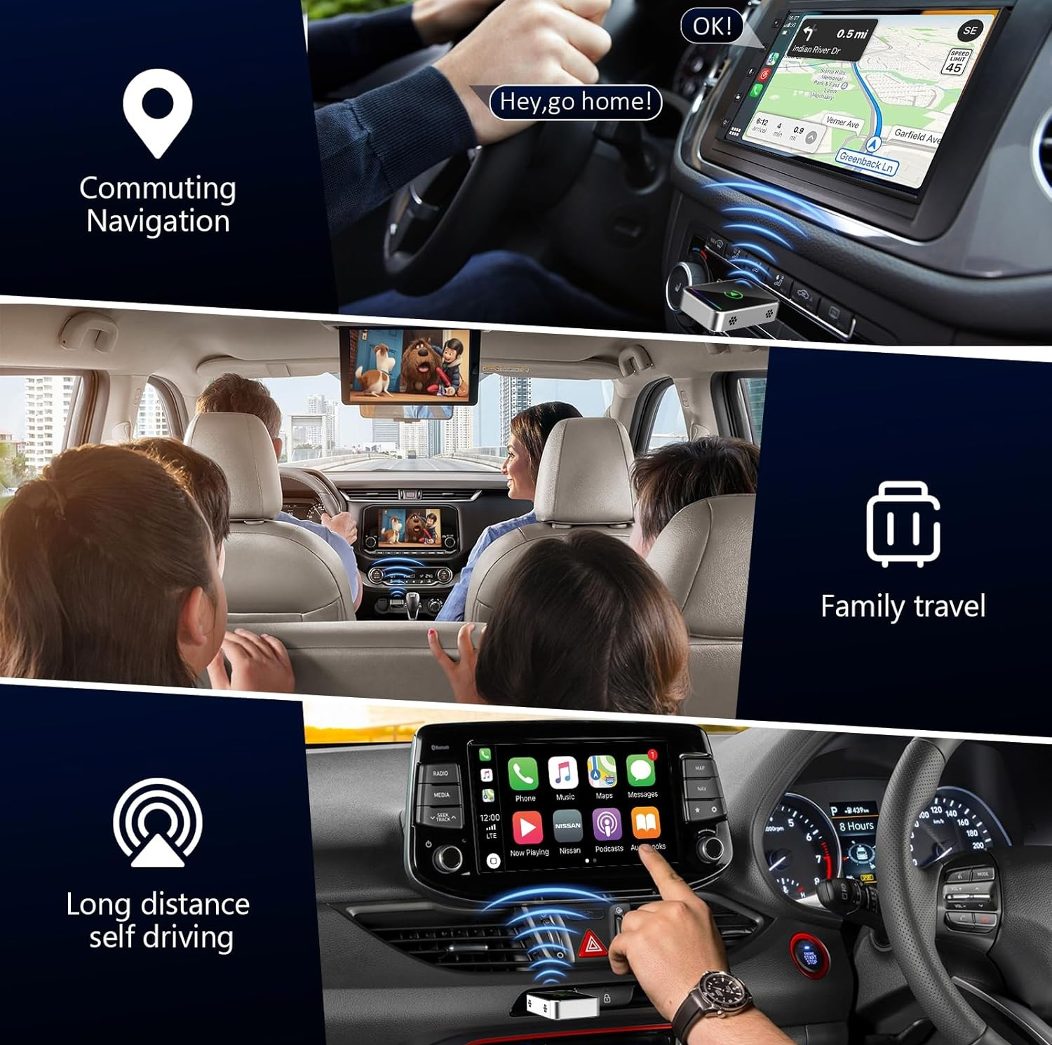 کارپلی و اندروید اتو مدل Wireless CarPlay/Android Auto Q1JS به همراه مبدل USB به USB-C