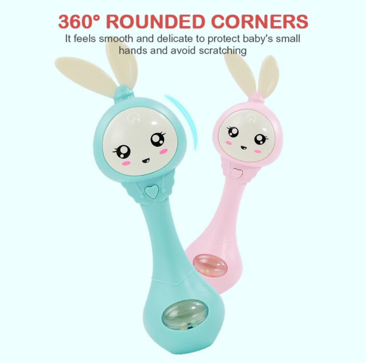 جغجغه ناب سل مدل دستی دندان گیر چراغدار موزیکال خرگوش بامزه  کد Funny rabbit teething hand rattle