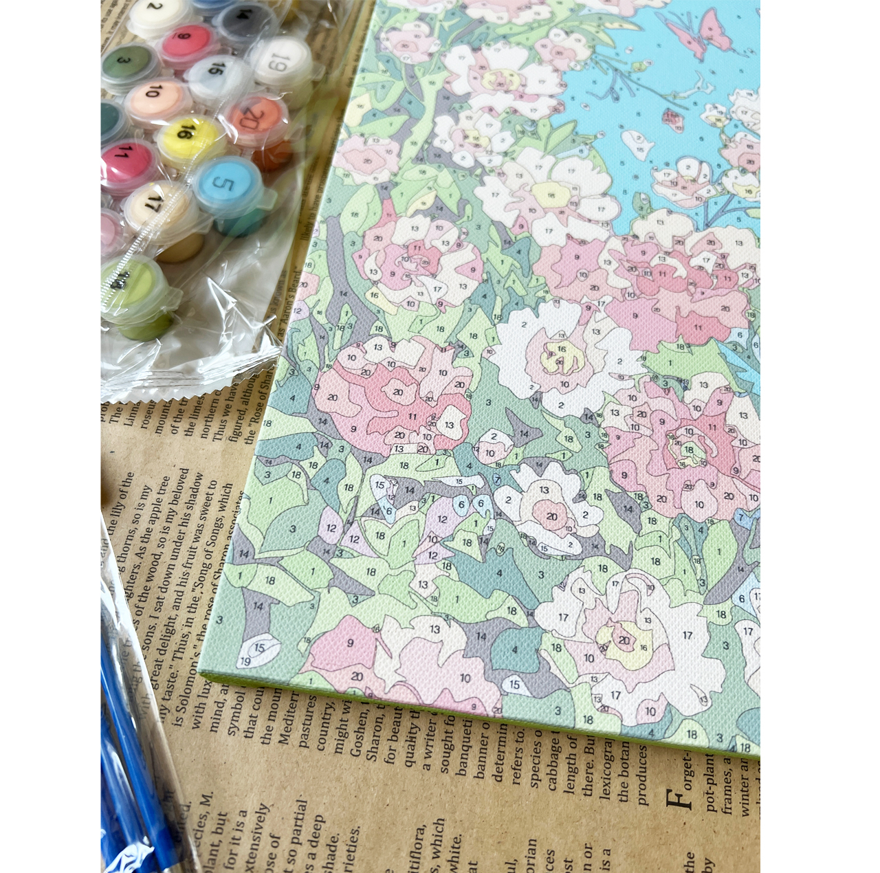 بازی آموزشی رنگ آمیزی بزرگسال مدل بوم آبرنگی طرح شکوفه بهاری سایز 30×40 سانتی متر