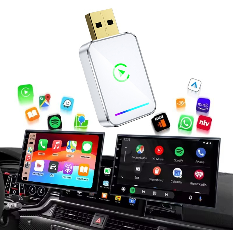 کارپلی و اندروید اتو مدل Wireless CarPlay/Android Auto Q1JS به همراه مبدل USB به USB-C