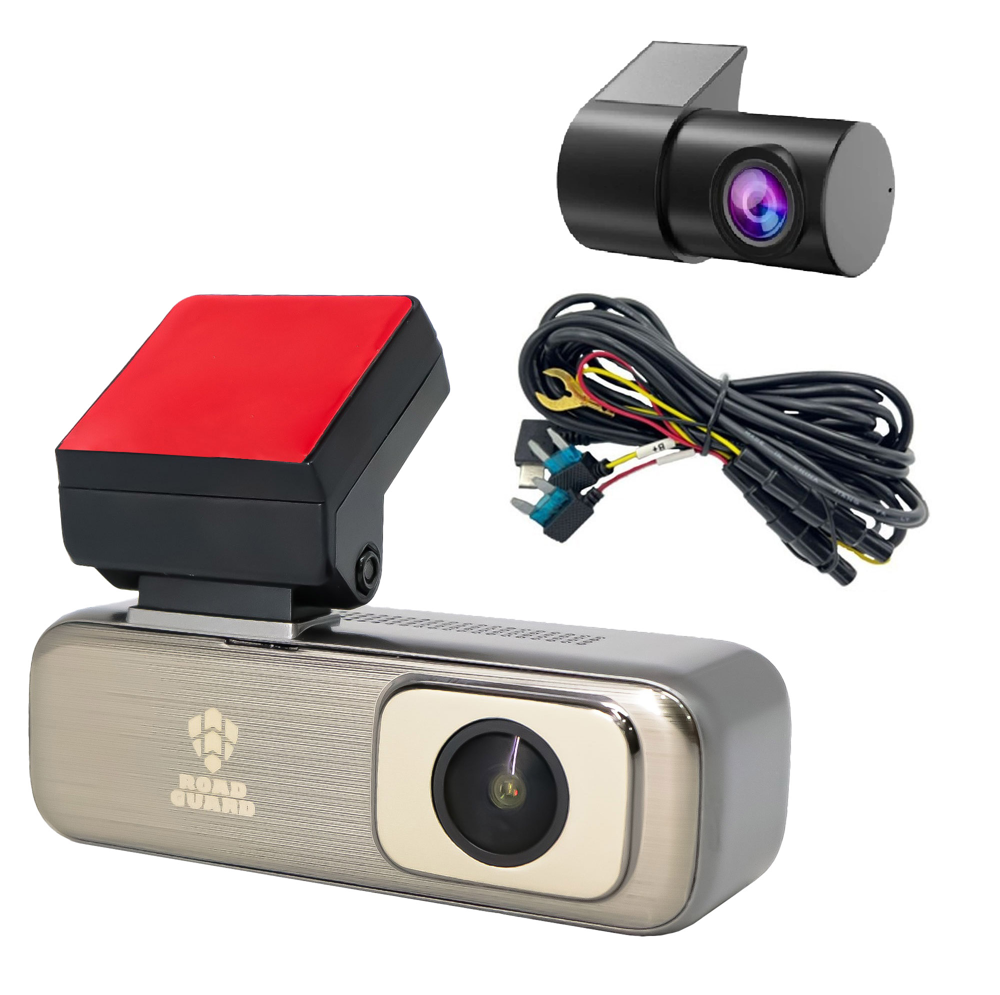 دوربین ثبت وقایع خودرو رودگارد مدل RG CAM7 4k به همراه دوربین عقب و کیت برق مستقیم