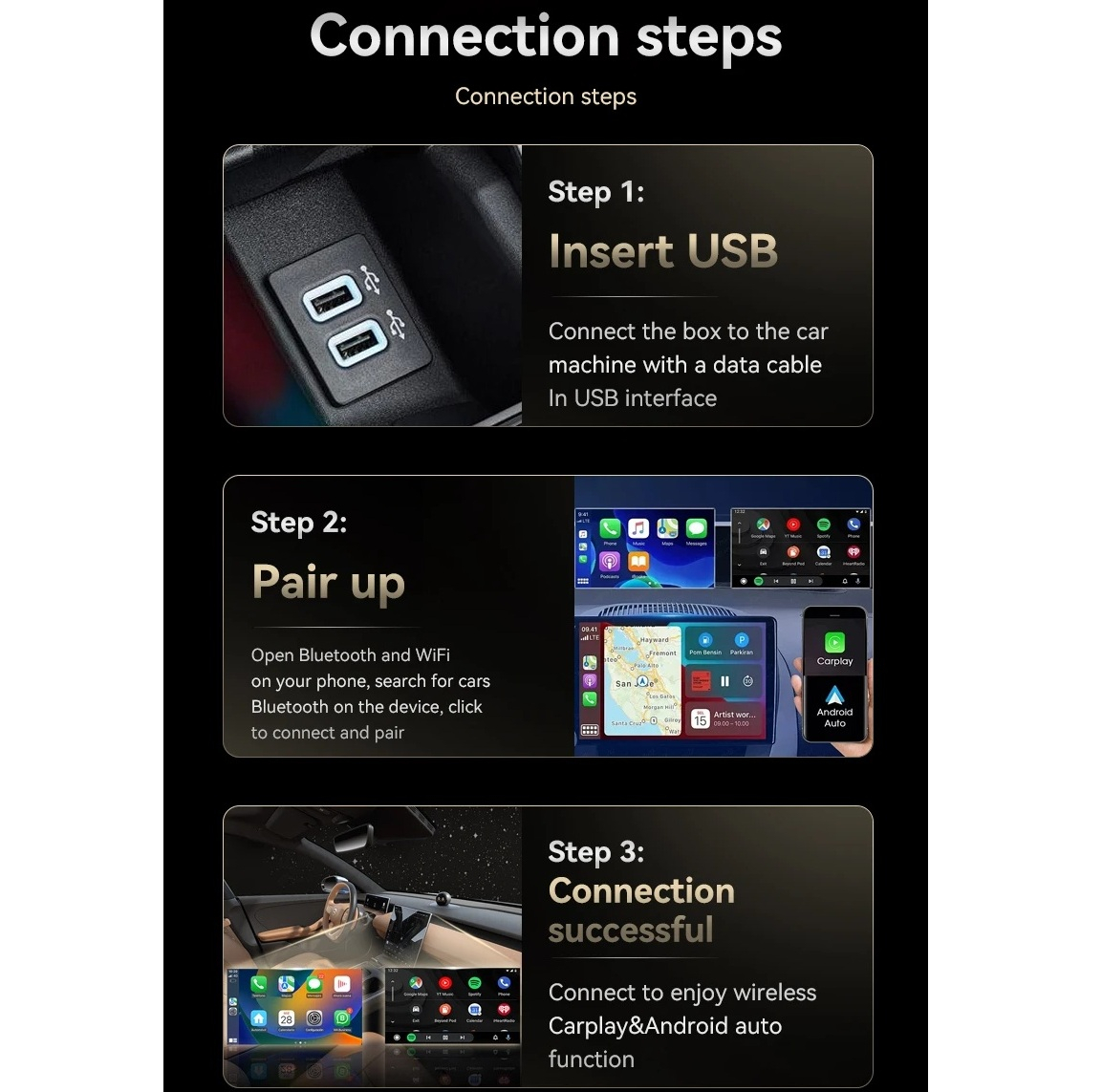 کارپلی و اندروید اتو مدل Wireless CarPlay/Android Auto Q1JS به همراه مبدل USB به USB-C