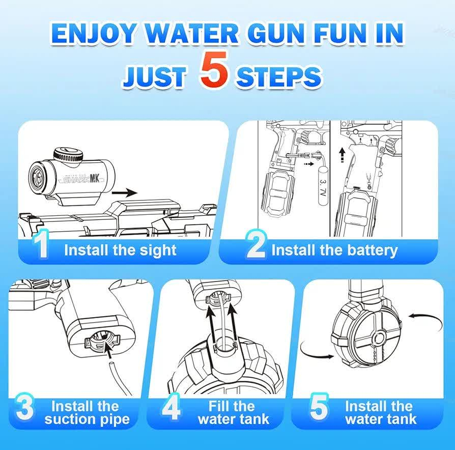 تفنگ آب پاش ناب سل مدل شارژی چراغدار مخزن دار کد ELECTRIC WATER GUN NAAB003 برای رده سنی نوجوان
