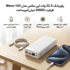 پاوربانک 22.5 وات اپی مکس مدل  Weco-102  ظرفیت 20000 میلی‌آمپرساعت
